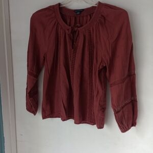 American Eagle Outfitters Orange Tie Front Blouse